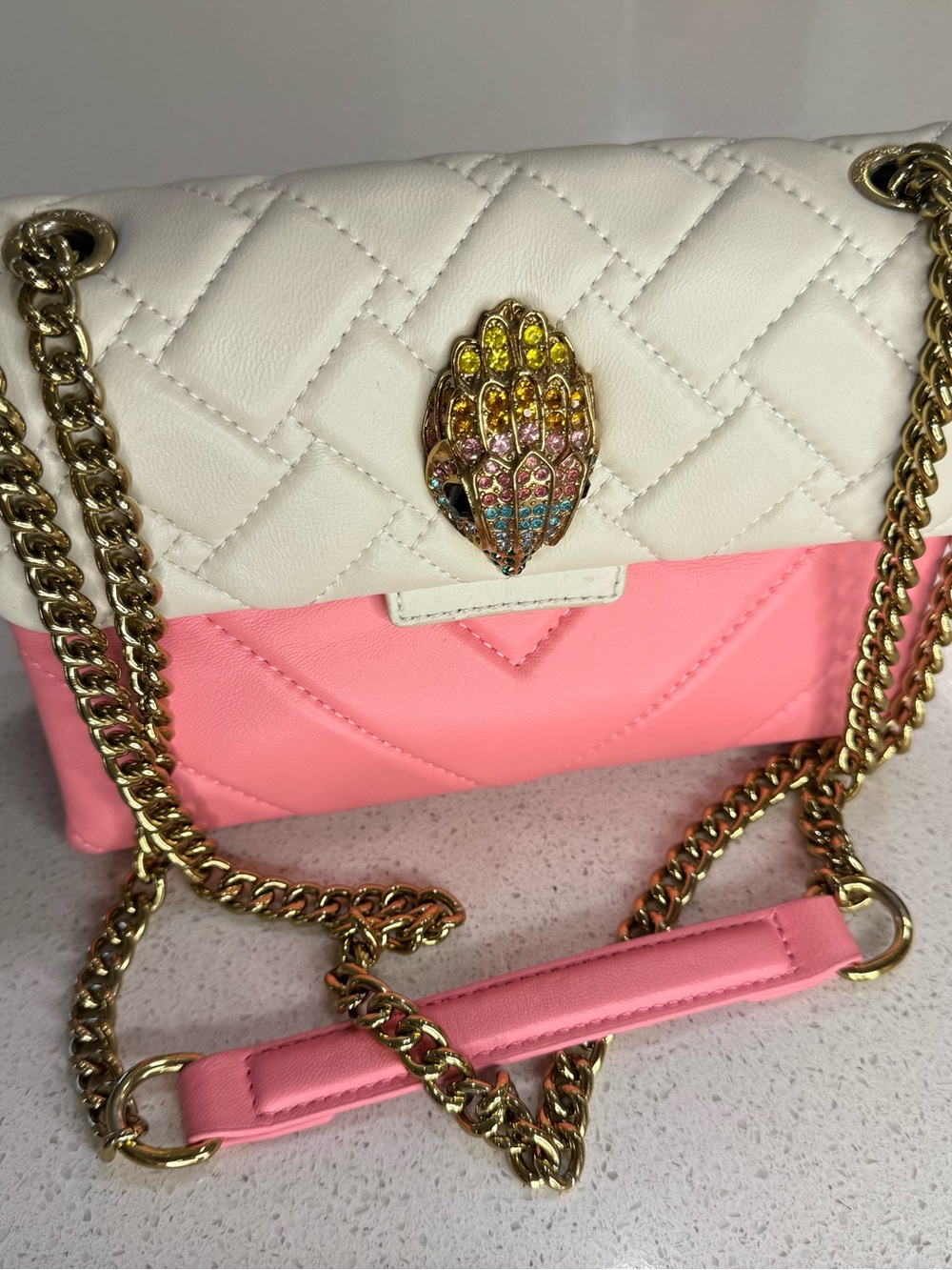 Kurt Geiger White and Pink Quilted Crossbody with Gold Chain - Picture 1 of 7